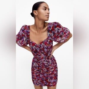 NWT ZARA PRINTED FLORAL DRESS WITH DRAPING
